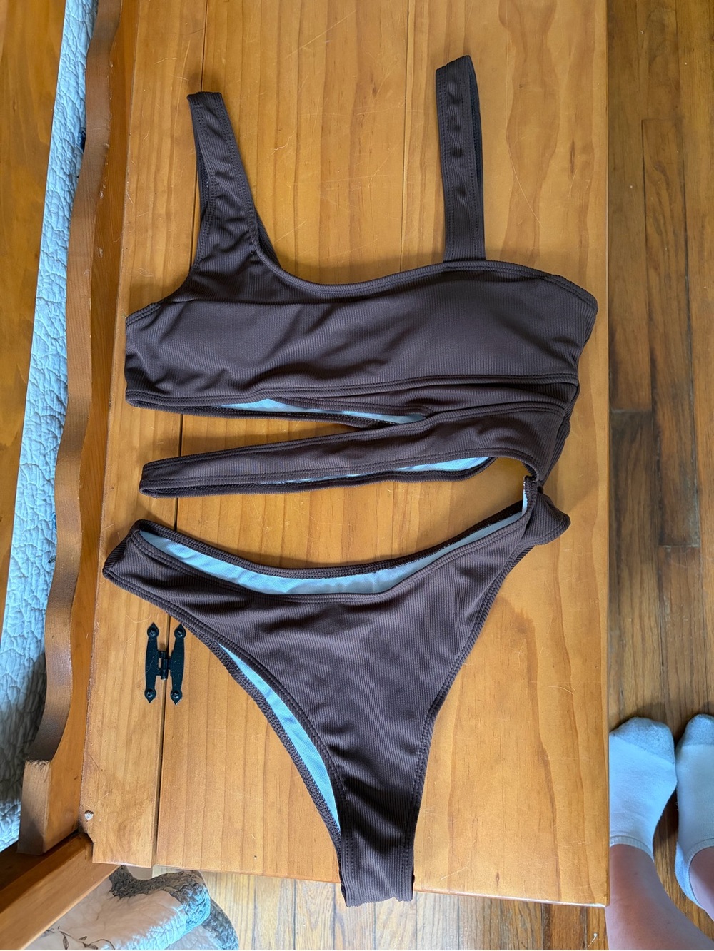 Women's Chocolate Brown Cutout Swim Set
